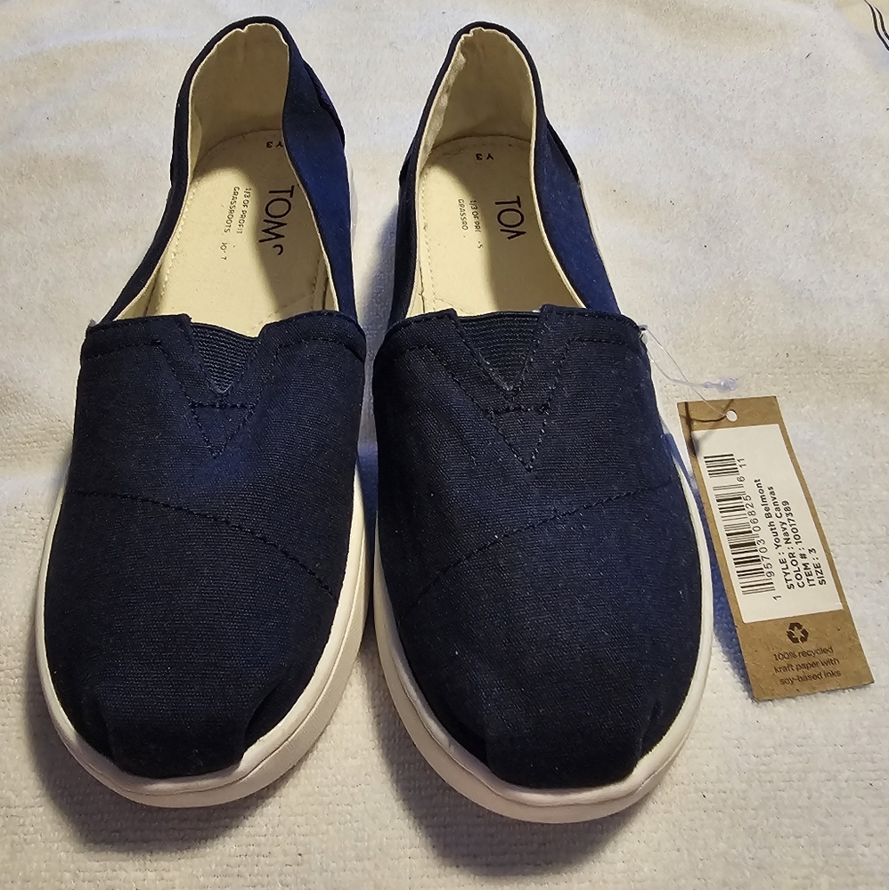 Toms Shoes Belmont Shoes Slip-On Navy Blue Canvas UNISEX Little Kid's Size 3